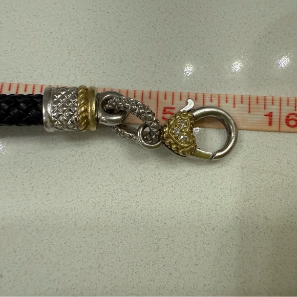 Judith Ripka 18k / Sterling Silver Leather Cord Necklace with Heart Clasp - Picture 8 of 8